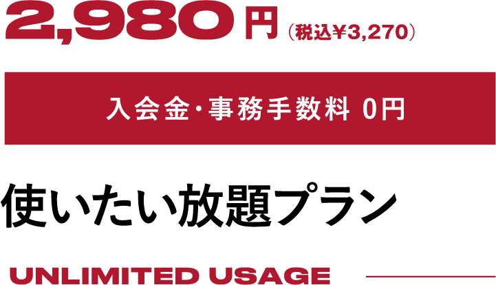 2,980円（税込み3,278円） 使いたい放題プラン UNLIMITED USAGE